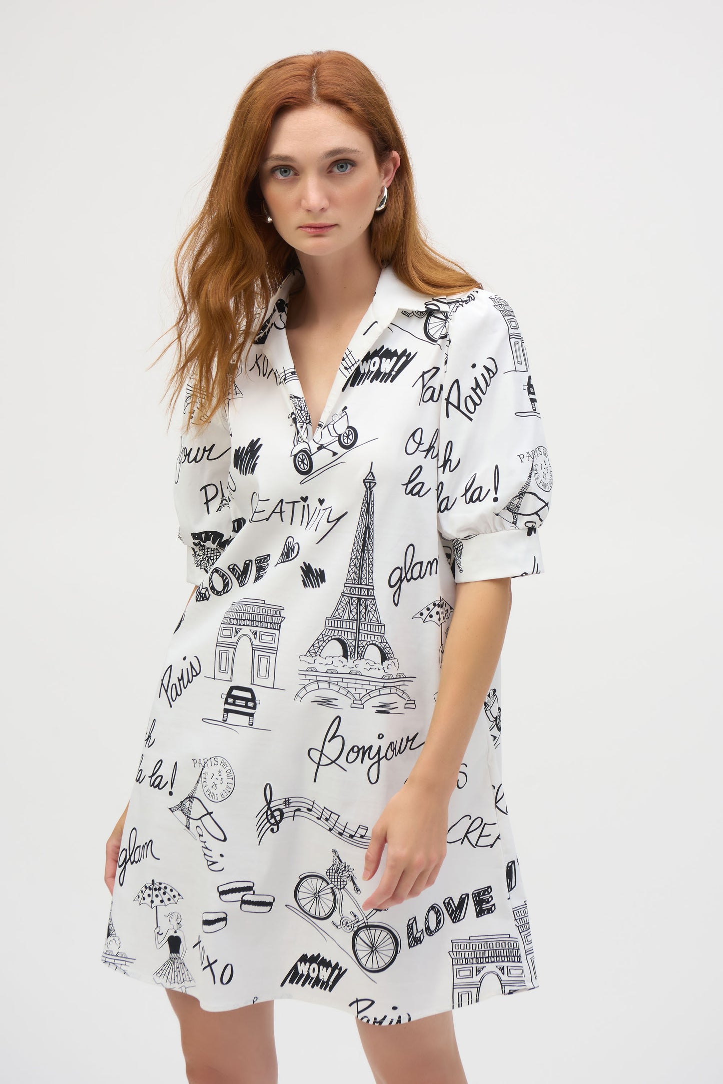 Joseph Ribkoff Poplin Conversational Print A-Line Dress