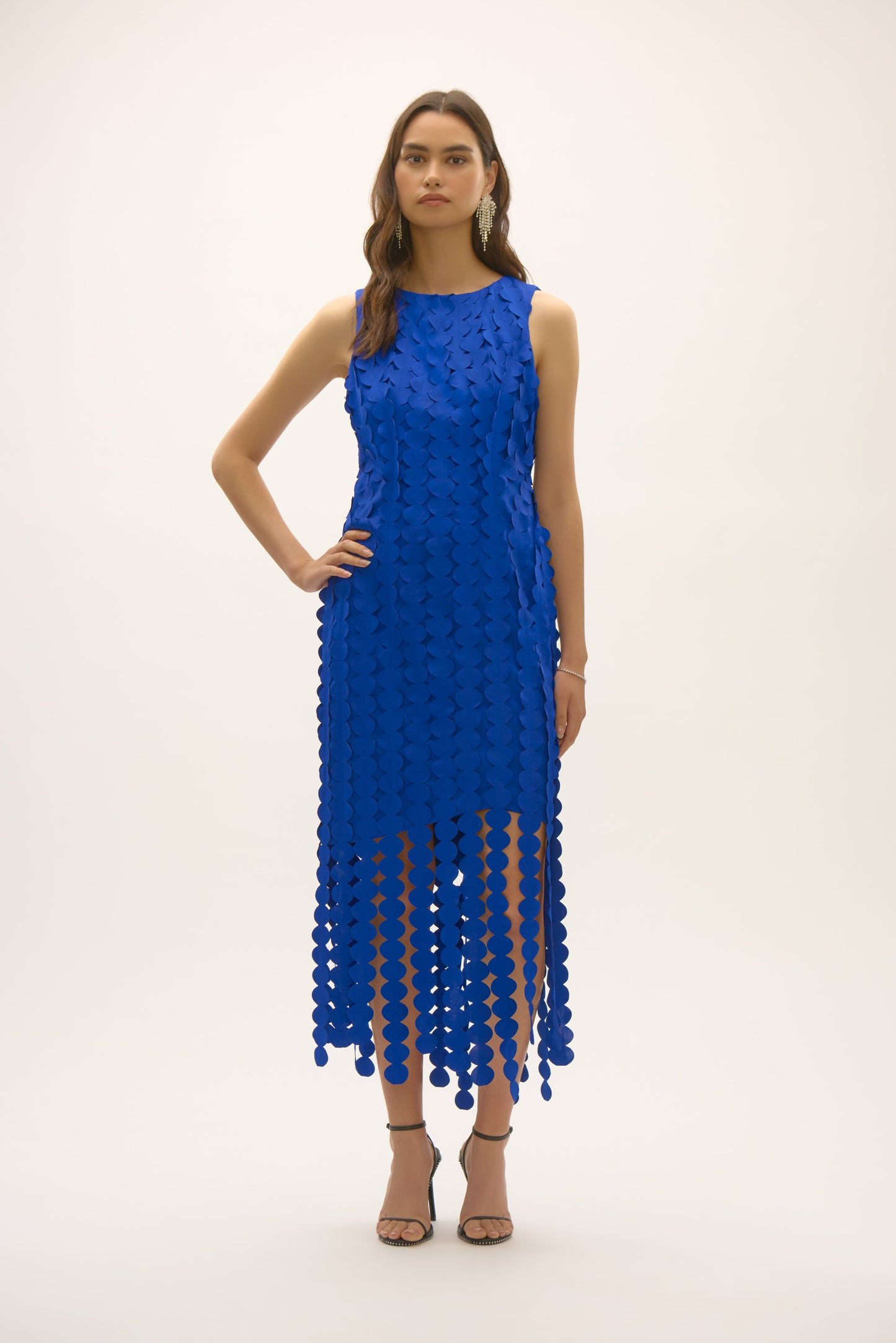 Joseph Ribkoff Signature | Scuba Knit Sheath Dress with Circle Fringes