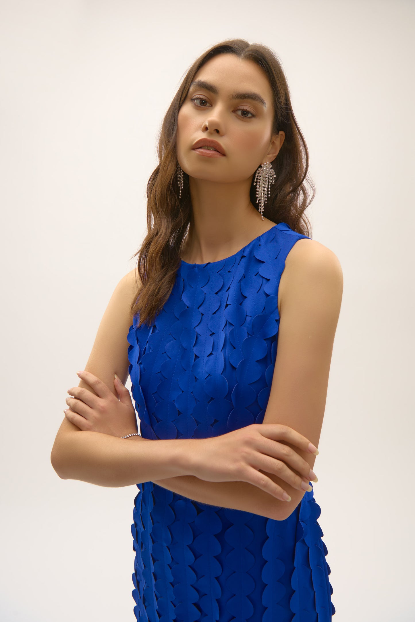Joseph Ribkoff Signature | Scuba Knit Sheath Dress with Circle Fringes