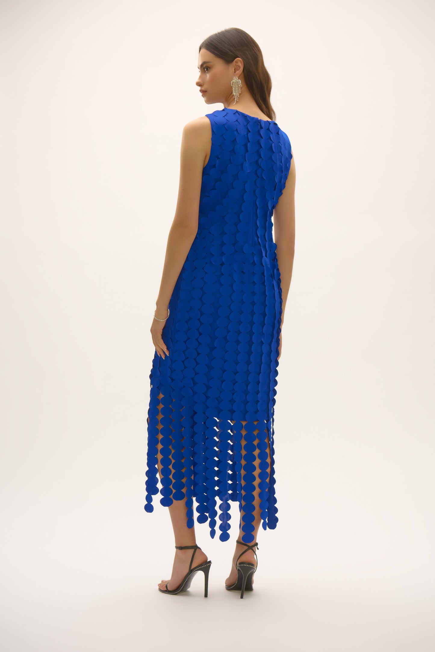 Joseph Ribkoff Signature | Scuba Knit Sheath Dress with Circle Fringes