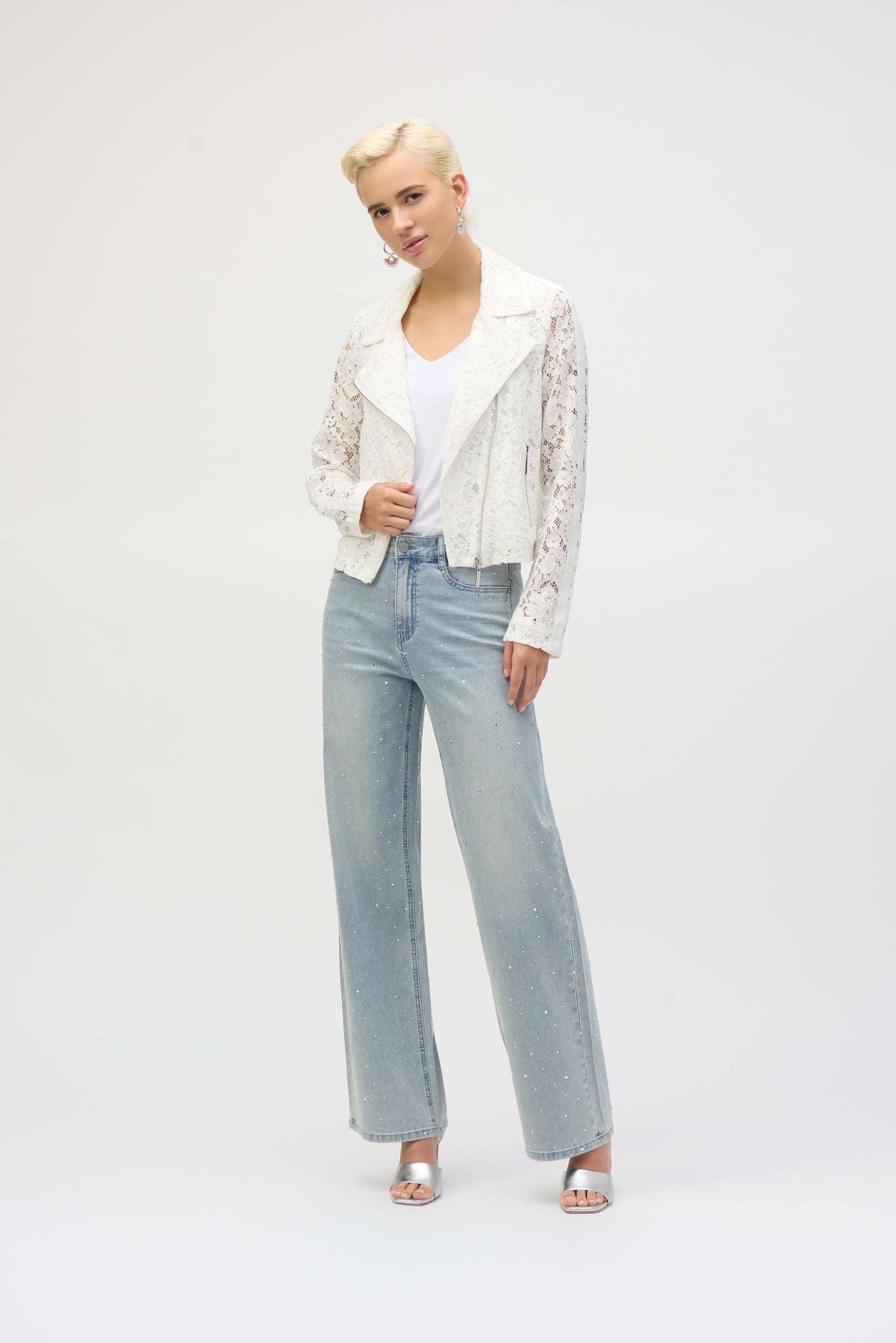 Joseph Ribkoff Lace Fitted Moto Jacket