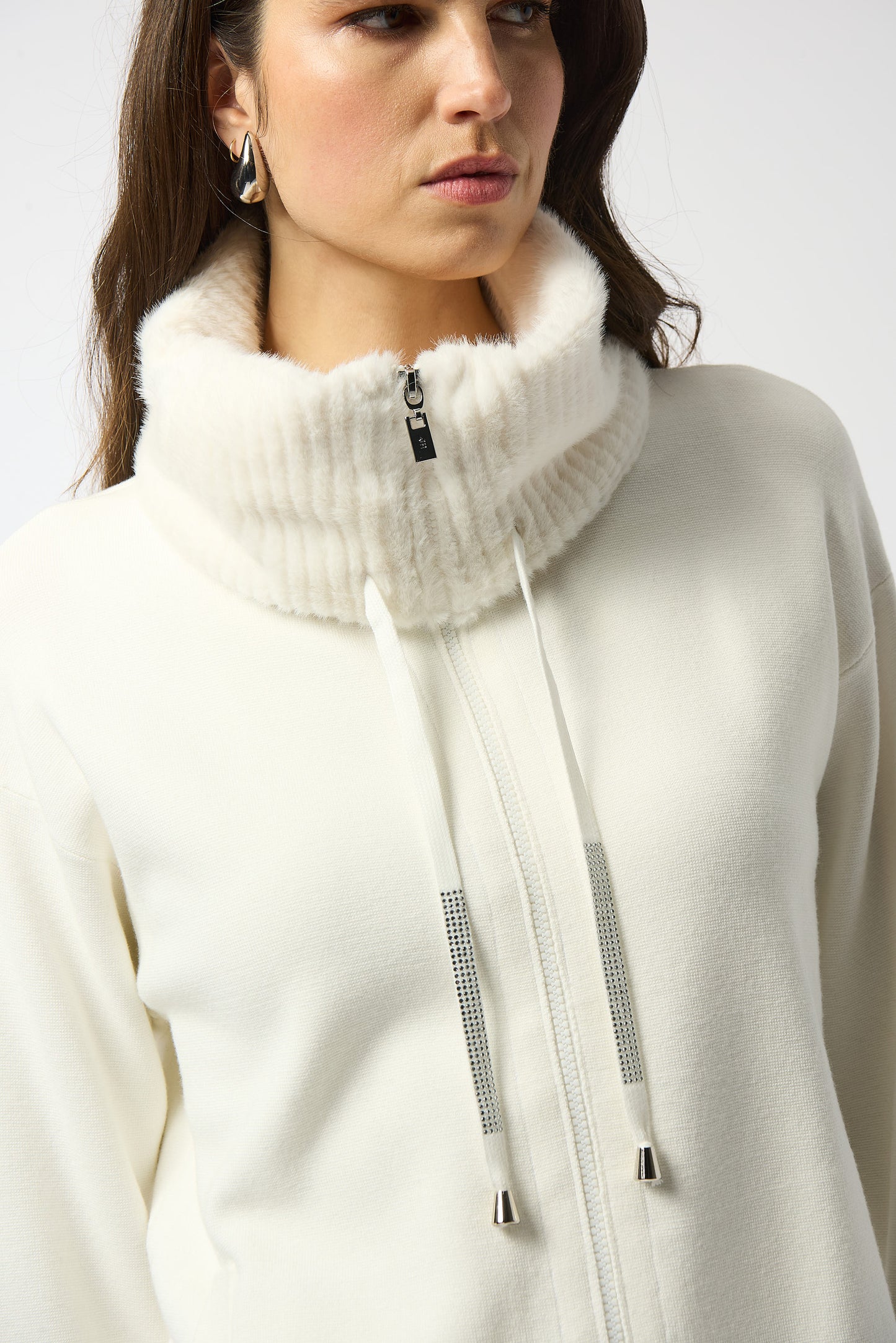 Joseph Ribkoff Sweater Knit Coat With Fur Trim
