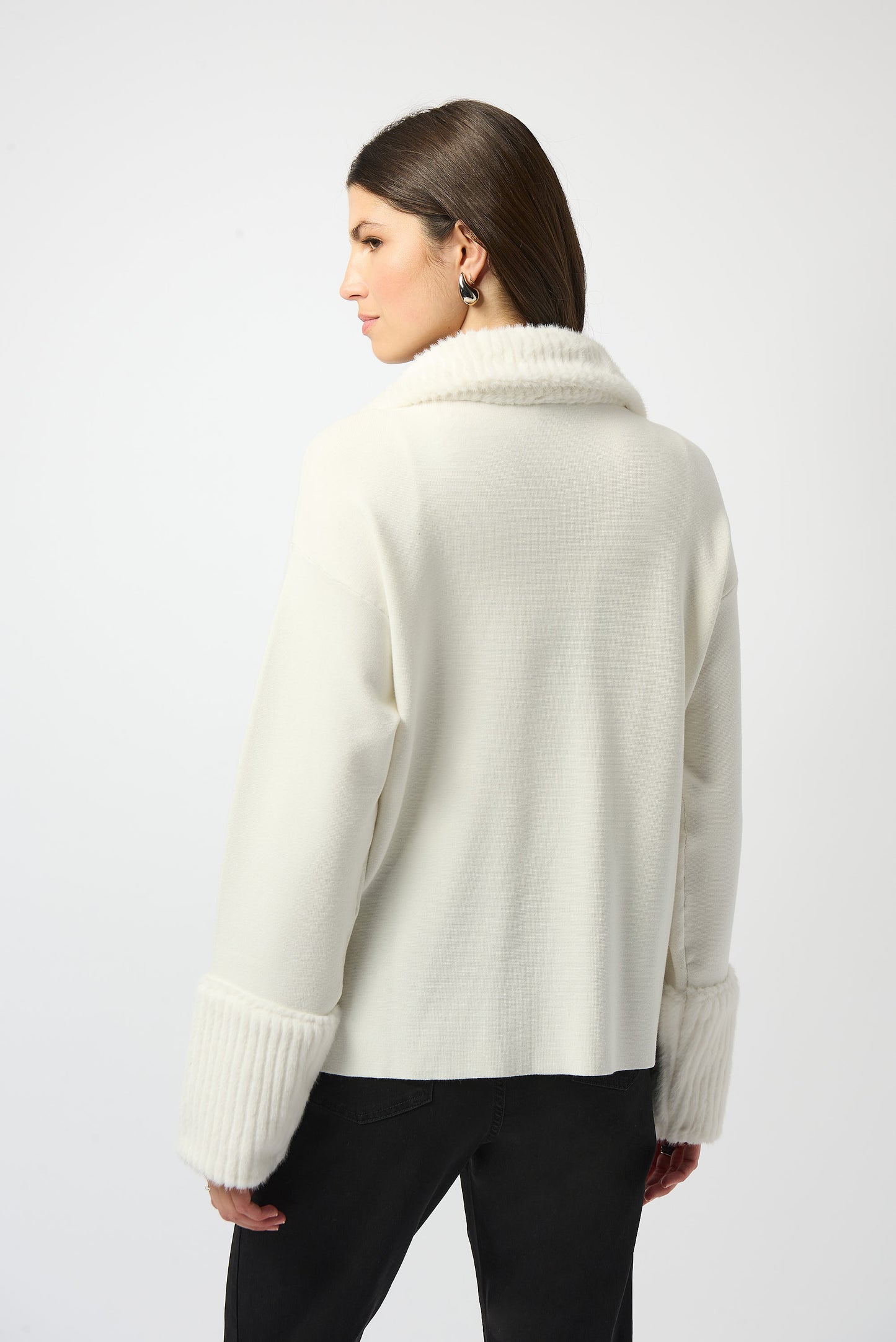 Joseph Ribkoff Sweater Knit Coat With Fur Trim