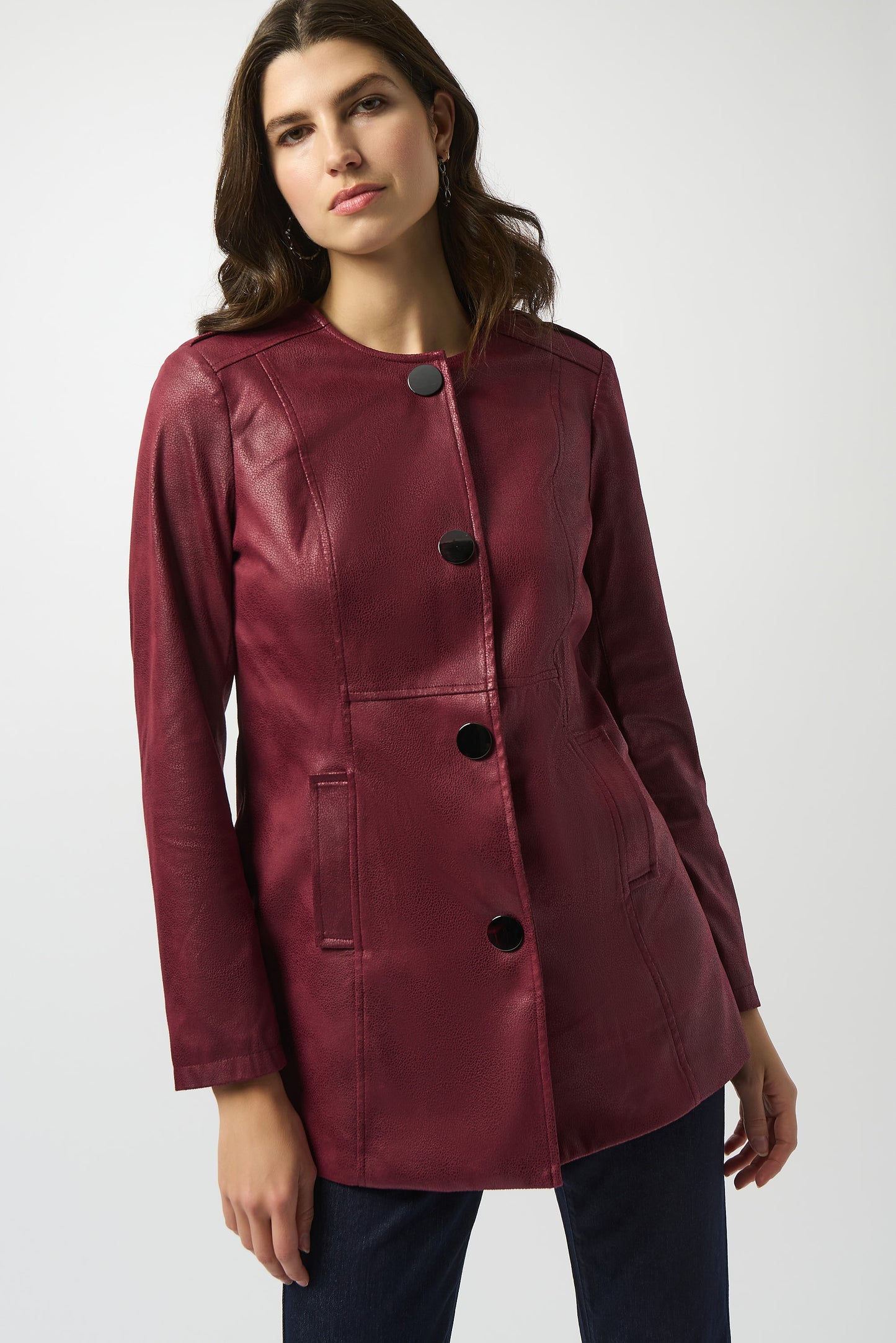 Joseph Ribkoff Collarless Leather Jacket