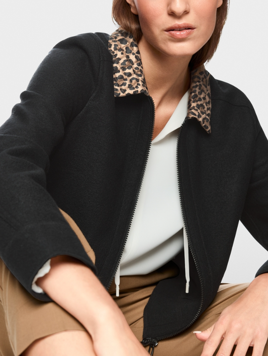 Marccain Knit Jacket with Leopard Collar