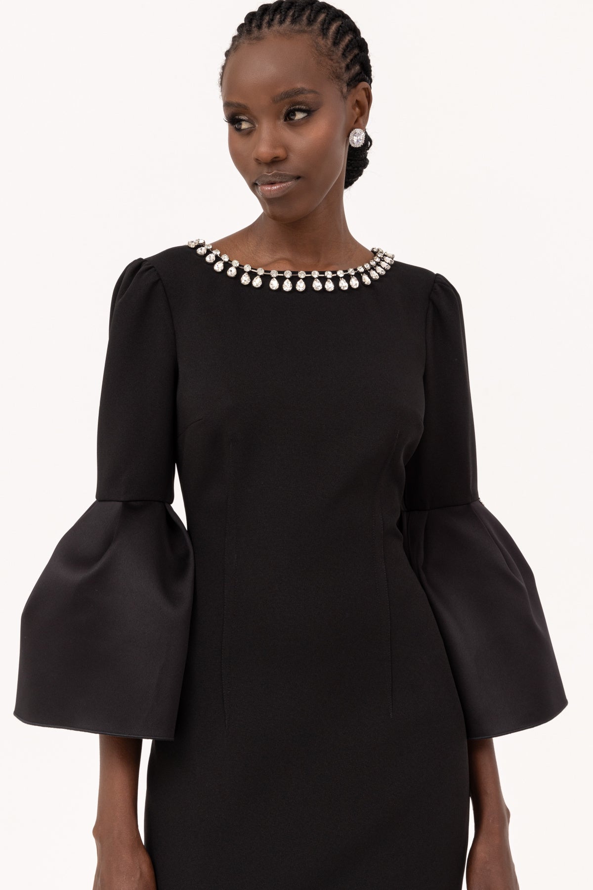 Nissa Puff sleeve crêpe midi dress