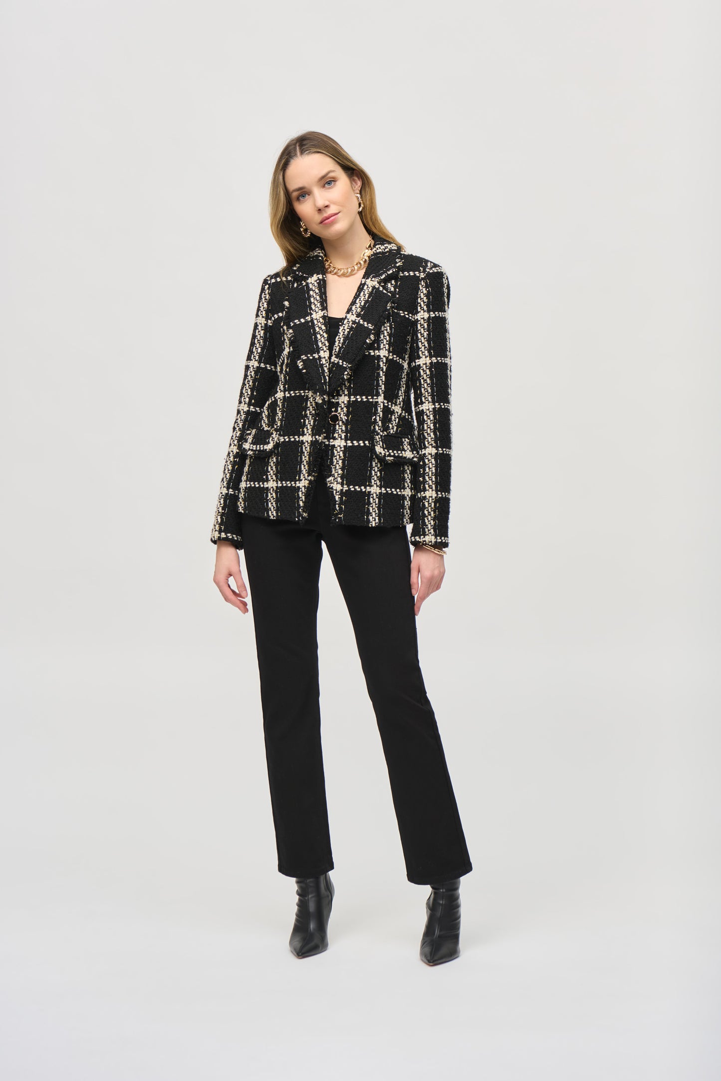 Joseph Ribkoff Plaid Bouclé Blazer With Pockets