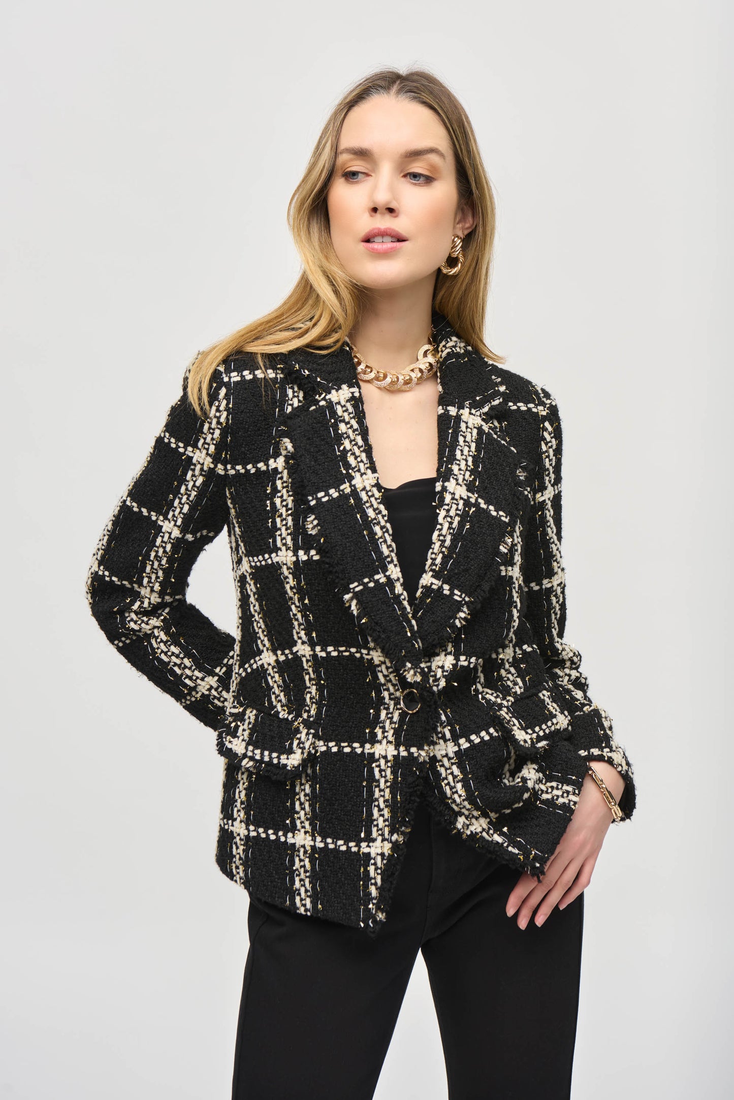 Joseph Ribkoff Plaid Bouclé Blazer With Pockets