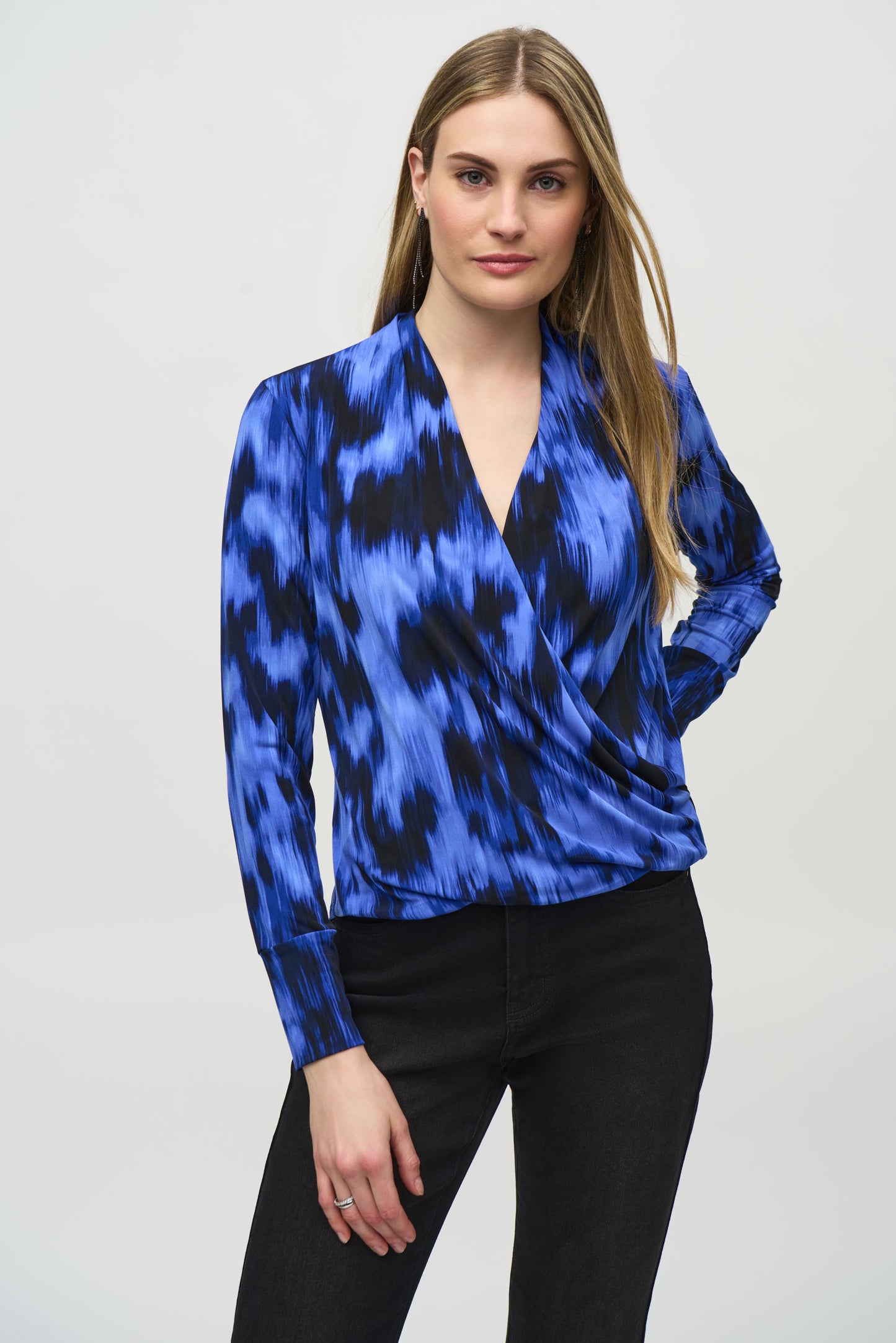 Joseph Ribkoff Silky Knit Abstract Print Wrap Top