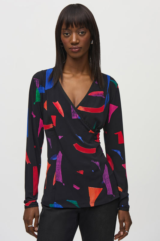 Joseph Ribkoff Silky Knit Abstract Print Wrap Top