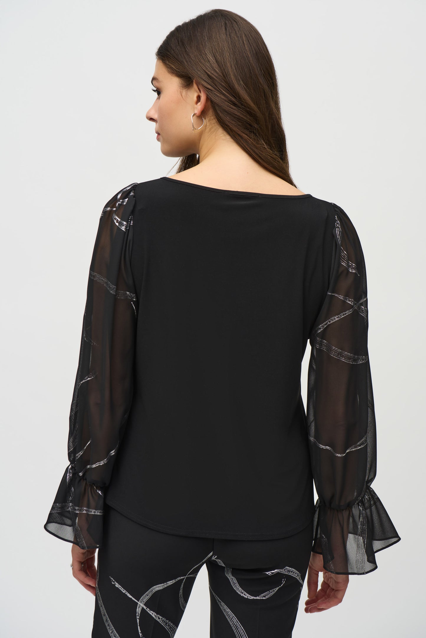 Joseph Ribkoff Silky Knit Top With Foiled Chiffon Sleeves