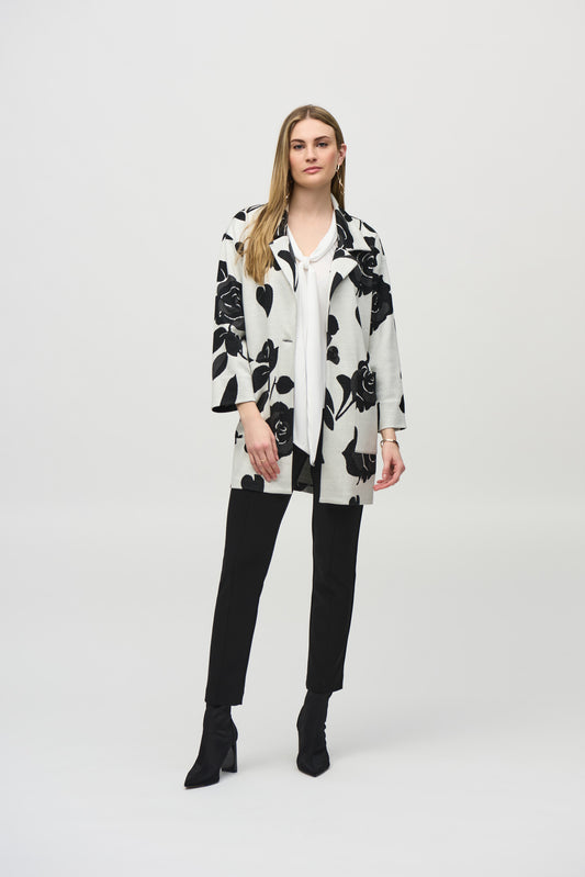 Joseph Ribkoff Jacquard Sweater Floral Straight Coat