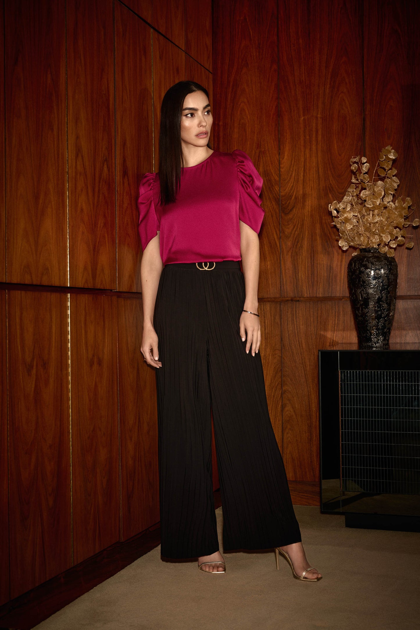 Joseph Ribkoff Pleated Silky Knit Wide-Leg Pants