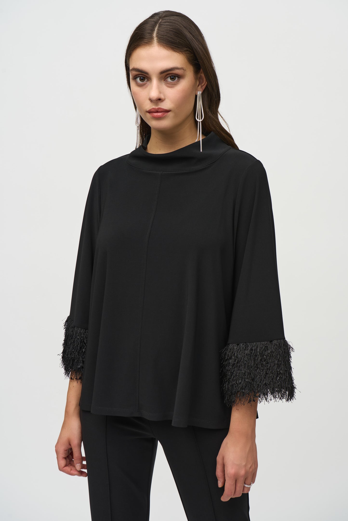 Joseph Ribkoff Silky Knit Trapeze Top with Feather Cuffs