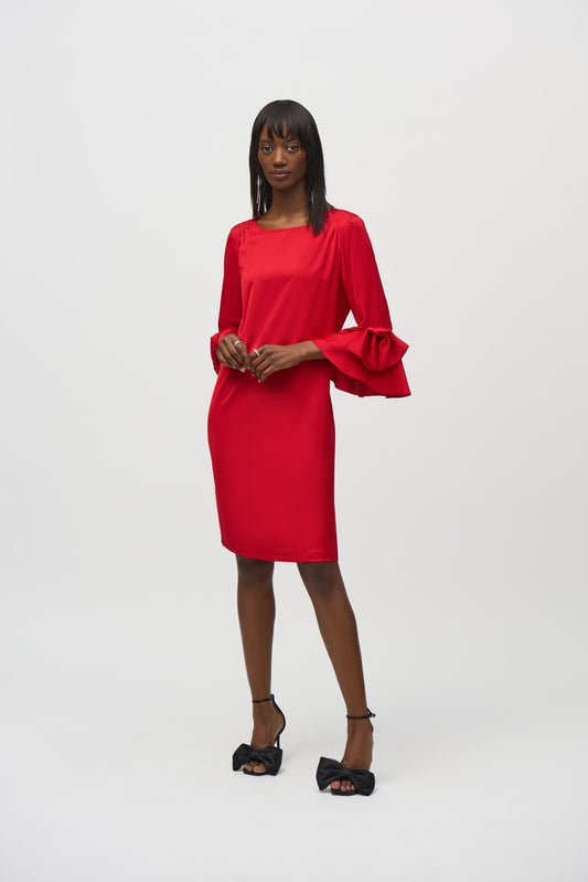 Joseph Ribkoff Satin Ruffle Sleeve Straight Dress