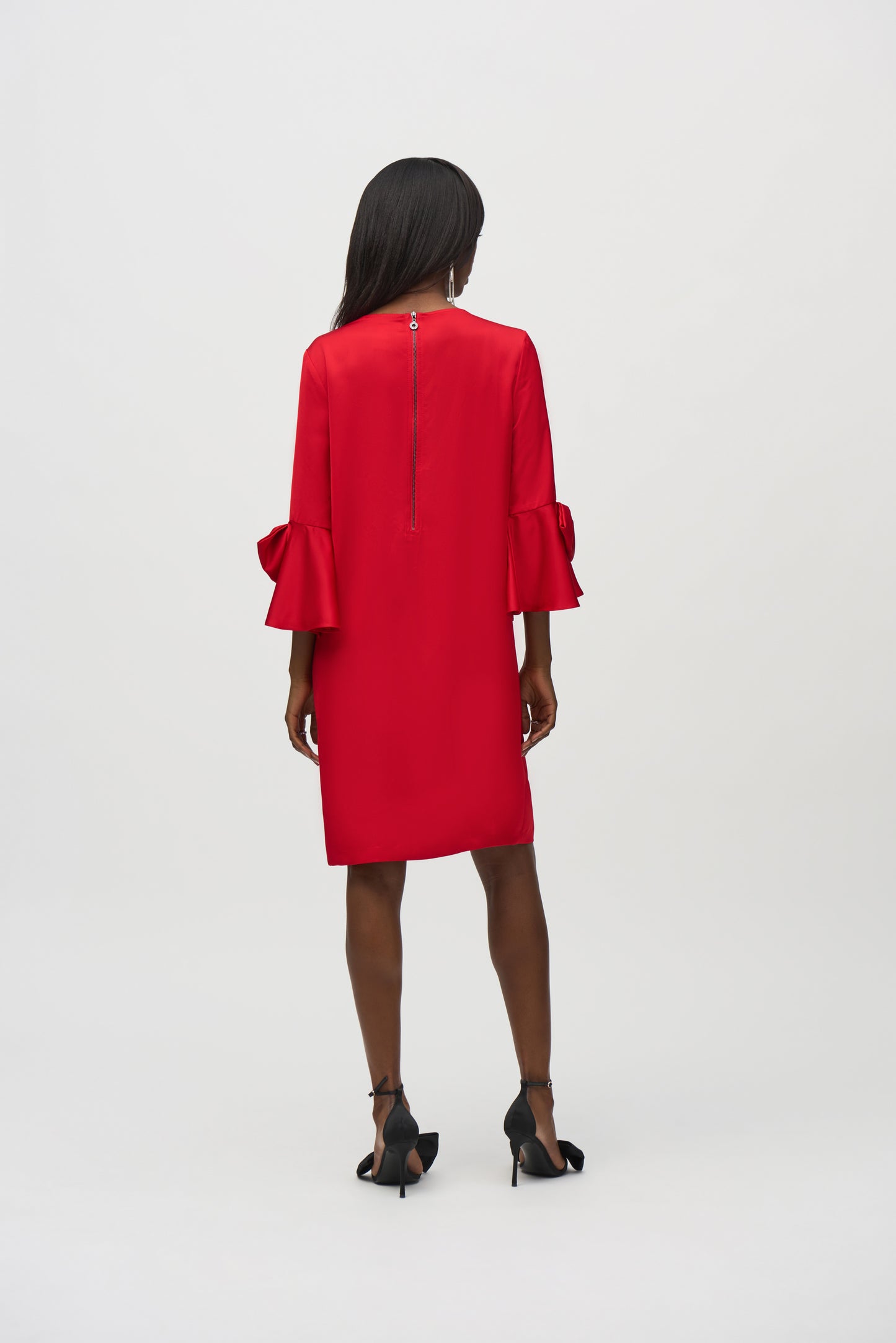 Joseph Ribkoff Satin Ruffle Sleeve Straight Dress