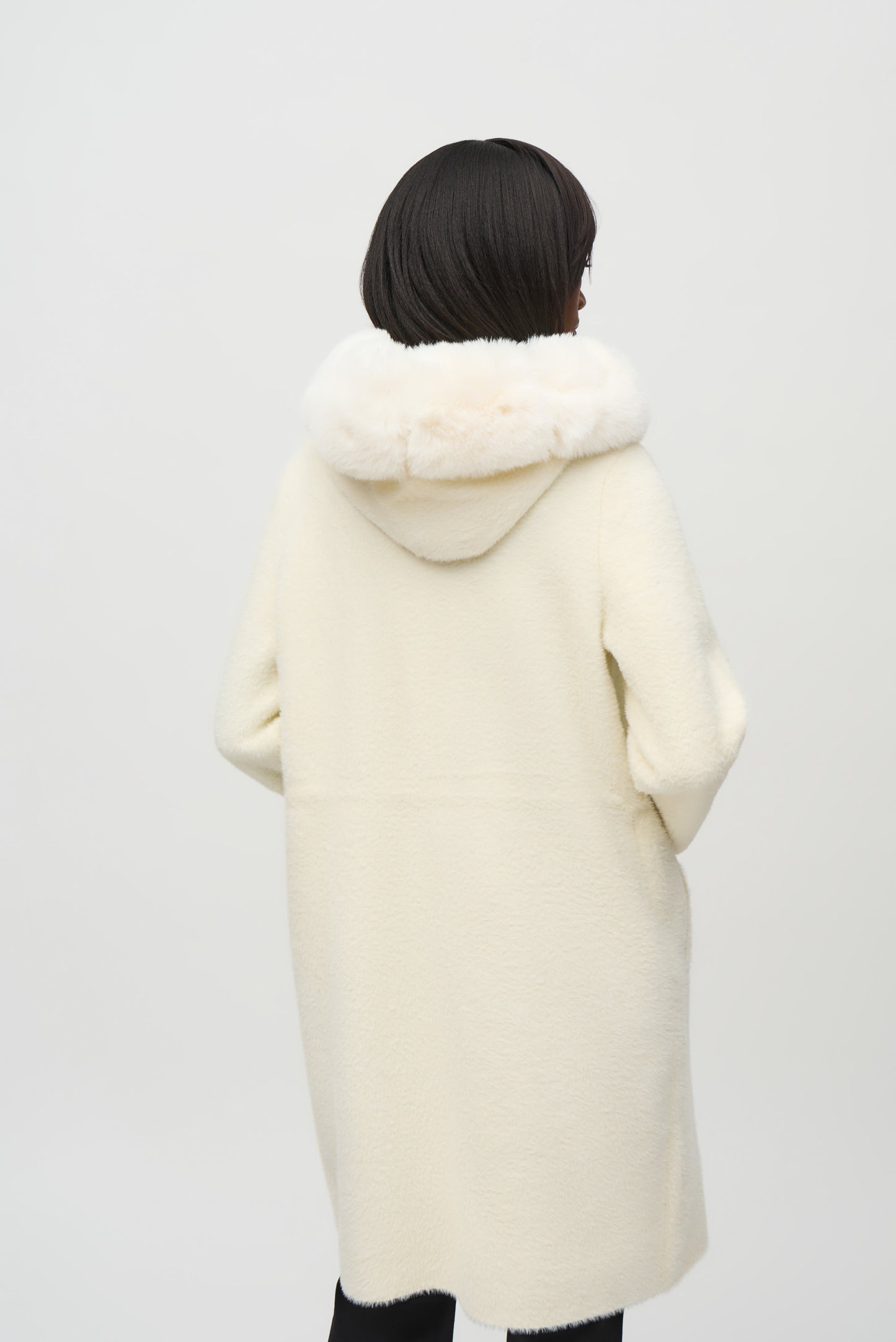 Joseph Ribkoff Sweater Knit and Faux Fur Hooded Coat