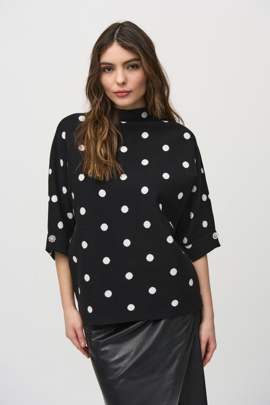 Joseph Ribkoff Jacquard Sweater Dot Print Top