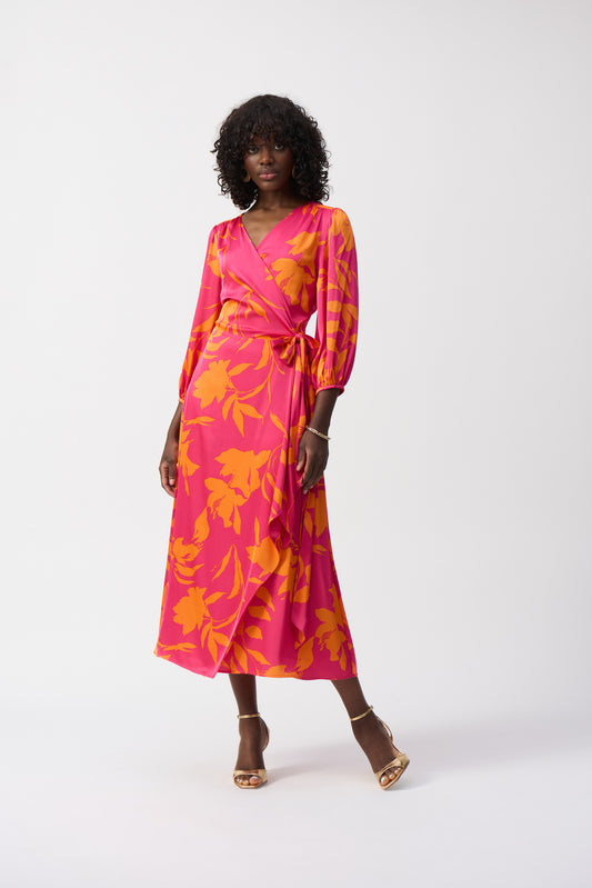 Joseph Ribkoff Satin Floral Print Wrap Dress