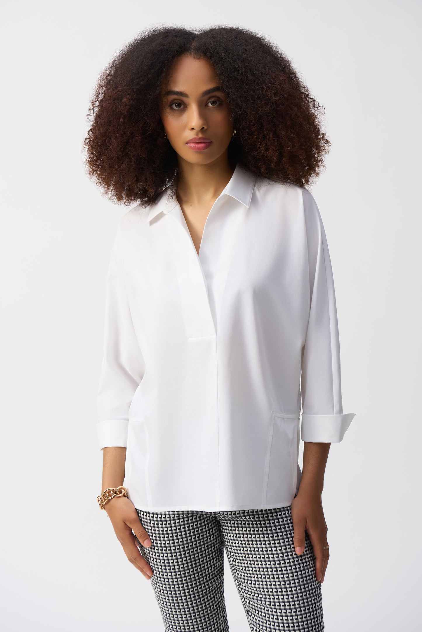 Joseph Ribkoff Poplin Boxy Shirt With Overlapping V-Neck