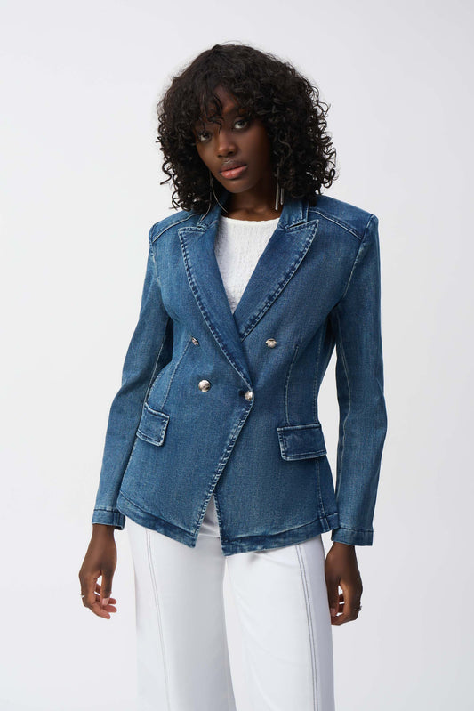 Joseph Ribkoff Stretch Denim Double-Breasted Blazer