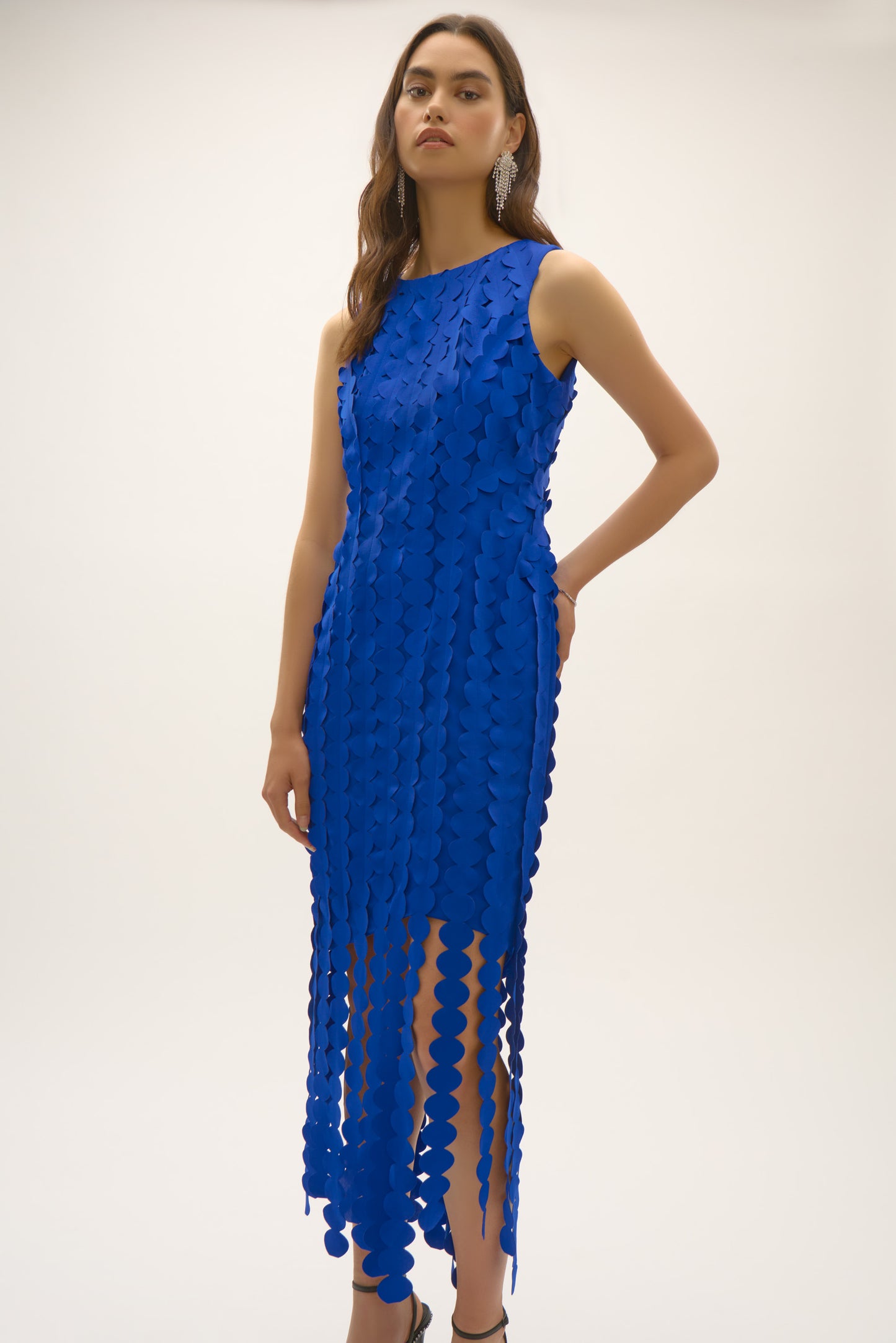 Joseph Ribkoff Signature | Scuba Knit Sheath Dress with Circle Fringes