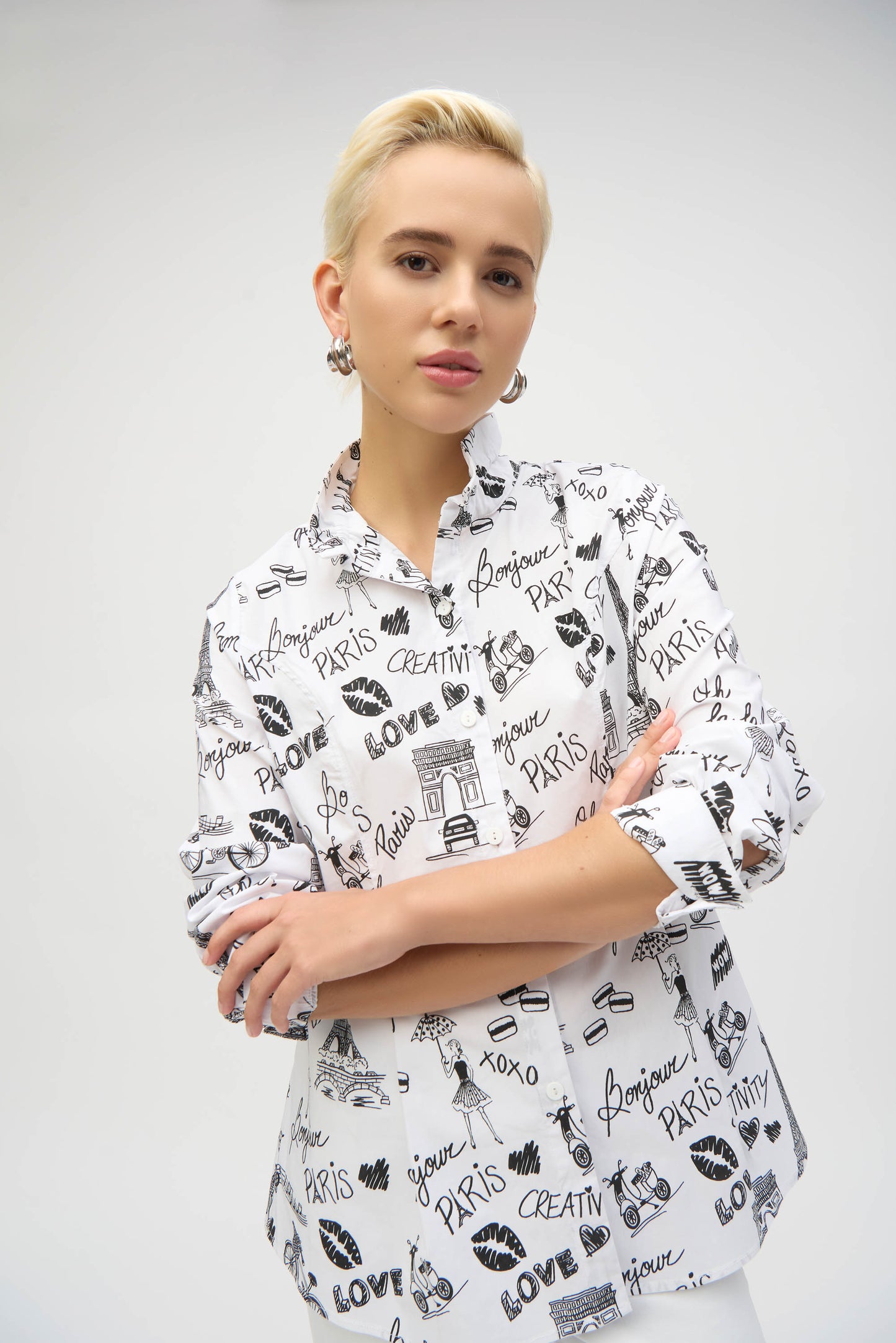 Joseph Ribkoff Woven Conversational Print Fit and Flare Blouse