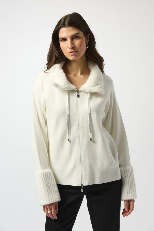 Joseph Ribkoff Sweater Knit Coat With Fur Trim