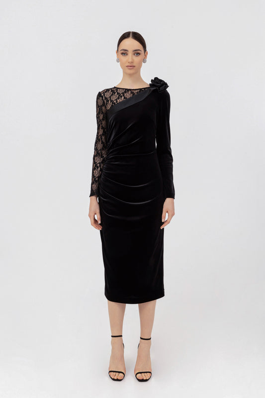 Nissa Lace Sleeve Velvet Dress